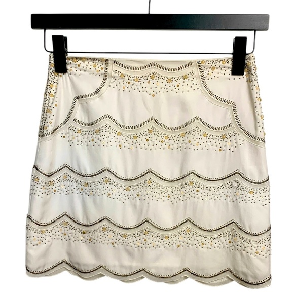 Club Monaco Embellished Skirt, Fully Lined, Side Zipper, Scalloped Hem - Picture 1 of 12